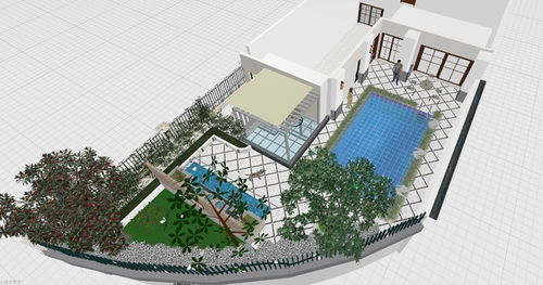 融合景墻與泳池的花都現代化別墅花園景觀設計方案